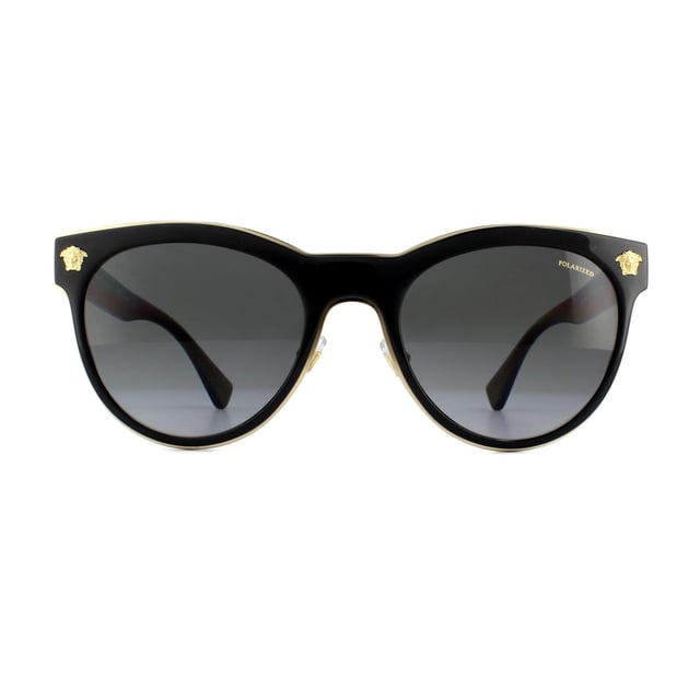 Versace Sunglasses VE2198 1002T3 Black Grey are a chunky cat-eye style crafted from acetate. The outer edge of the frame front is trimmed with metal to match the Medusa head logos found at each corner and the Versace text logo on each temple. Adjustable nose pads guarantee a customised fit for comfort.