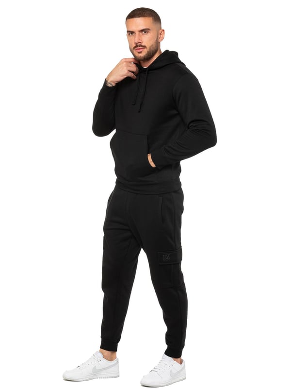 Enzo Mens Overhead Hoodie Tracksuit Set. Regular Fit, Long Sleeve Hoodie with Cuffed Wrists and Adjustable Drawstrings. Features EZ Logo On Chest And Joggers. Regular Fit Cargo Jogger. Elasticated Waistband With Adjustable Drawstring. Features 2 Side Slash Pockets, 2 Cargo Pockets, Single Welt Back Pocket. Ideal to use for Casual and Work wear.