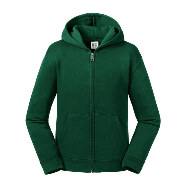 Material: Combed ringspun cotton and polyester. Cotton faced fabric. Brushed back fleece. Drop shoulder style. Double fabric hood with topstitch detail. Taped neck. Full length covered YKK zip. Front pouch pockets. 1x1 ribbed cuffs and hem. Coverseamed around hood, shoulders, armholes, cuffs and hem. Size: 3-4 Years - height 104cm, chest 22-25in, 5-6 Years - height 116cm, chest 25-28in, 7-8 Years - height 128cm, chest 28-30in, 9-10 Years - height 140cm, chest 30-32in, 11-12 Years - height 152cm, chest 32-34in, 13-14 Years - height 164cm, chest 34-36in.