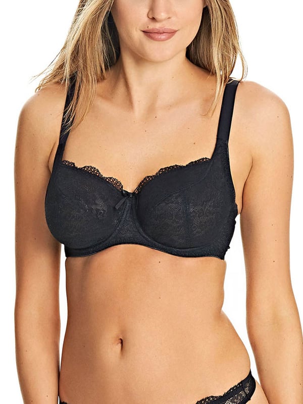 Freya Fancies, a charming and stylish mix-and-match range which features intricate sheer stretch lace for a romantically chic look.  The beautiful balcony bra features a 3-section cup to provide natural uplift of the bust and centering for a smooth, flattering fit.  The sheer non-padded cups are made from delicate stretch lace which also adds scallop detailing to the top cup for a charming touch.  Complete with adjustable straps and a 2-hook 3-row hook and eye closure. Finished with a cute satin bow in the centre.
