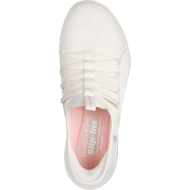 Step into stylish comfort with Skechers Hands Free Slip-ins: Relaxed Fit Sport - Ballet Chic. Featuring a mesh bungee-laced upper, our exclusive Heel Pillow, and a cushioned Skechers Air-Cooled Memory Foam insole.