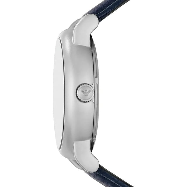 Brand: Emporio ArmaniModel Number: AR60030Case Width: 43mmCase Length: 43mmCase Depth: 13mmCase Material: Stainless SteelCase Shape: CircularMovement: AutomaticDial Colour: SilverStrap Material: LeatherStrap Colour: BlueClasp Type: BuckleCaseback: ExhibitionCrown: Push/PullCrystal: MineralWater Resistance: 50 Metres