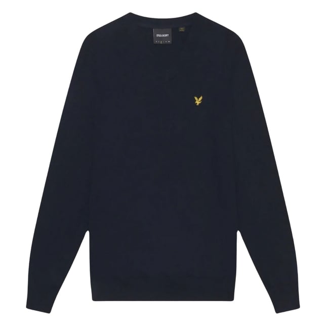 Lyle \u0026 Scott Blå Jumper, 100% Bomull, Liten märkesbricka på vänster bröst, Tillverkad i Bangladesh, Blå Jumper V-Neck