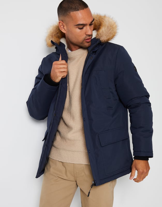 Threadbare parka coat with discount faux fur trim hood