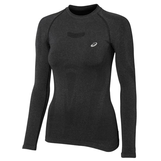 Asics Performance Womens Black Top Constructed with a comfortable knit fabric, this long sleeve top is functional for various running workout regimens. The shirt's material is also practical for managing moisture and helping you keep dry during your training. It's also constructed with recycled materials to support a more sustainable design approach.
