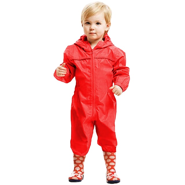 Baby/kids rain suit. Waterproof. Breathable. Windproof. Taped seams. Integral hood. Reflective trim to front and back. Part-elasticated waist. Elasticated cuffs and hem. Lightweight. Fabric: 100% Polyester. Regatta Little Adventurers sizing (height approx): 6-12 Months (74-80cm), 12-18 Months (80-86cm), 18-24 Months (86-92cm), 24-36 Months (92-98cm), 36-48 Months (98-104cm), 48-60 Months (104-110cm), 60-72 Months (110-116cm).