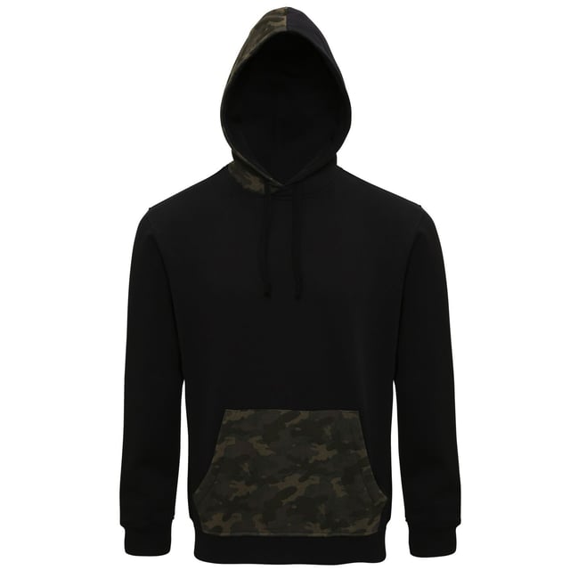 Classic fit hooded sweatshirt. Rib knit cuffs and hemline. Contrast kangaroo pouch. Contrast panel on hood. Draw string chord on hood. Materials: 80% Cotton, 20% Polyester.