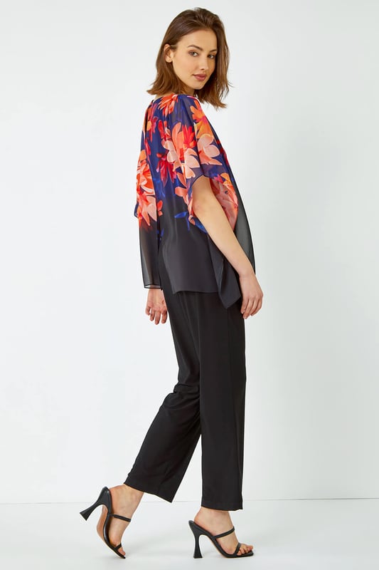 Floral Print Chiffon Overlay Jumpsuit