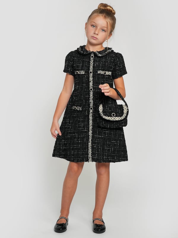 Patachou embody the finest high qualities this holiday season. This girls tweed handbag in black is reflective of the Portuguese label's passion for traditional abstracts. Made in a frayed tweed silhouette, it will be her favourite bag to show off this festive season.‚ Button Fastening‚ Shoulder Strap‚ Antiqued Hardware‚ Fabric: 100%