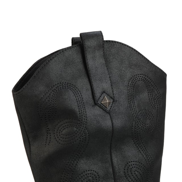 Botas feriare Rocket Dog negras para mujer, fabricadas en sintético y suela sintética. Características: estilo occidental, totalmente forrado, trabillas laterales decorativas, altura del tacón de 7 cm y plantilla de espuma afelpada.