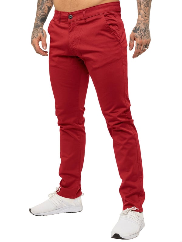 Indulge in the ultimate comfort and style with our ENZO Mens Designer Skinny Fit Chino Pants. Featuring a sleek zip fly fastening, two front pockets, two back welt pockets, and the signature Logo Branding on the Back Waist Patch