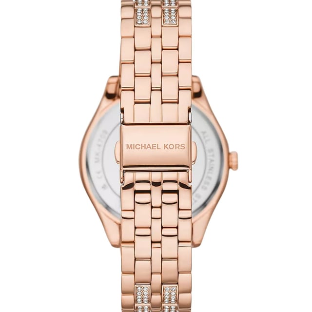 Sku: MK4710Case Size: 38 mmMovement: Quartz Three-HandPlatform: HARLOWEStrap Material: Stainless SteelStrap Colour: Rose GoldCase Water Resistance: 5 ATMCase Material: Stainless SteelCase Colour: Rose GoldDial Colour: Rose GoldStrap Width: 18 mmCrystal Type: Mineral