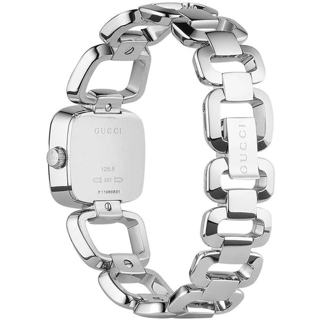Strap Material Silver Strap Colour Silver Dial Pattern Mother of Pearl Indices Diamond Markers Year Manufactured 2020-Now Dial Colour Mother of pearl Customised No Band/Strap Bracelet Vintage No Department Unisex Adult, Women Case Colour Silver Lug Width 14 mm Bezel Type Fixed Watch Shape Round Style Dress/Formal Features 12-Hour Dial Case Size 24 mm Case Material Stainless Steel Bezel Colour Silver Movement Quartz (Battery) Water Resistance 30 m (3 ATM) Seller Warranty Yes With Papers Yes Reference Number YA125502 Brand Gucci Type Wristwatch Model Gucci G Collection Theme Awareness With Original Box/Packaging Yes Case Finish Polished Country/Region of Manufacture Switzerland Display Analogue EAN 731903327306