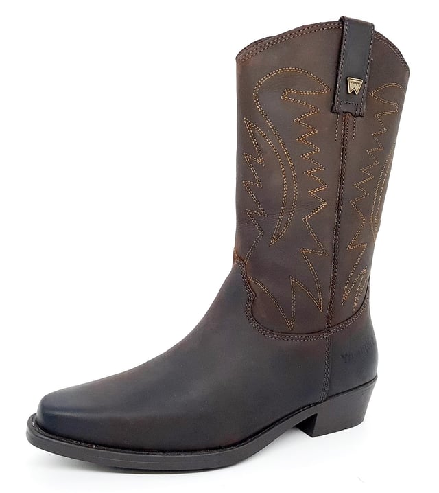 Wrangler Tex Hi Mens Leather Dark Brown Mens Biker Chelsea Cowboy Boots