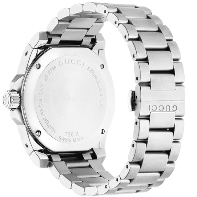 Brand GUCCIWater Resistant 200 MetresMovement QuartzCase Material Stainless SteelDial Colour BlackStrap Material Stainless SteelDiameter 45mm