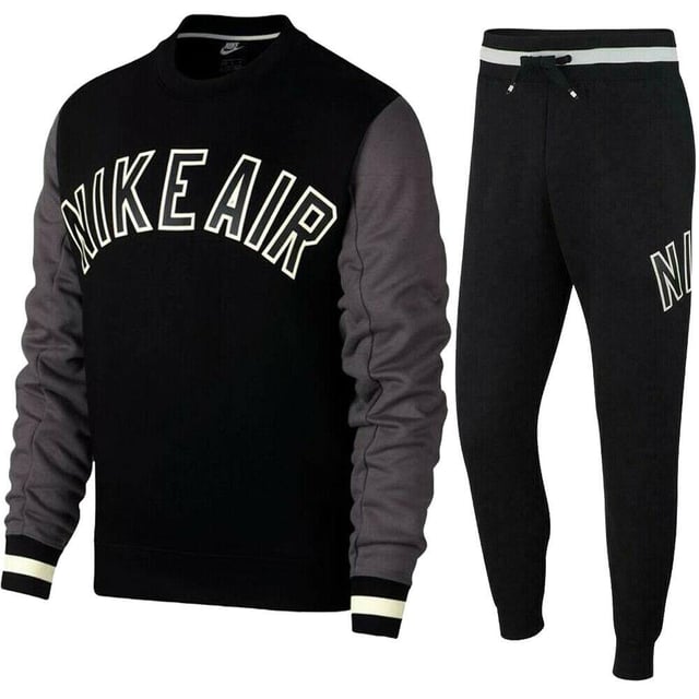 Nike Air Fleece Full Crewneck Tracksuit Set Black