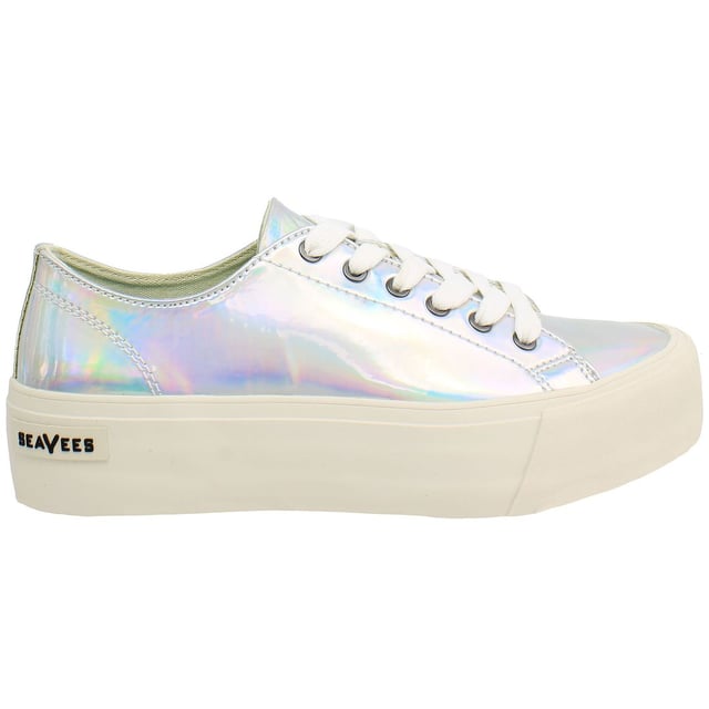 Seavees Monterey Platform Sun Valley Lace-Up Silver Smooth Leather Womens Shoes MONTEREY_SUN_VALLEY_AW