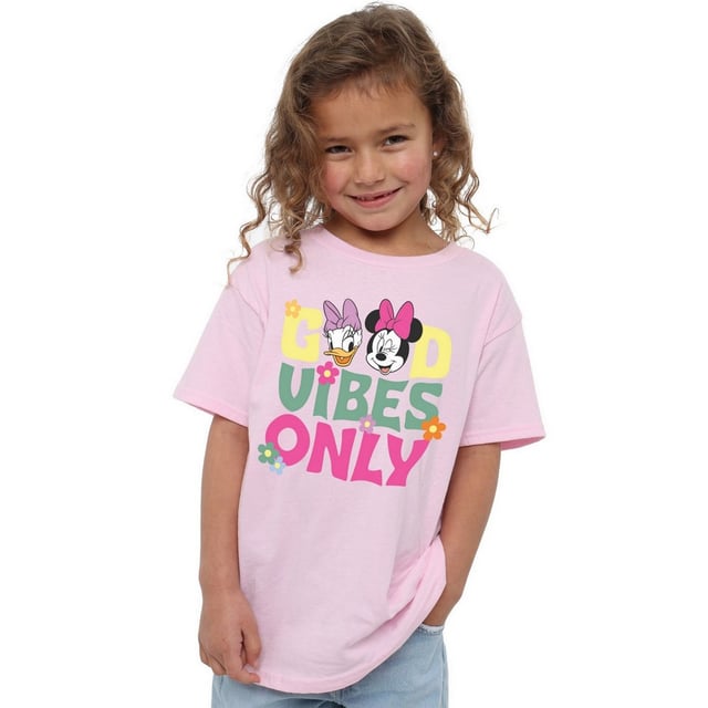 100% Cotton. Characters: Daisy Duck, Minnie Mouse. Design: Flowers, Text. Neckline: Round Neck. Sleeve-Type: Short-Sleeved. 100% Officially Licensed.