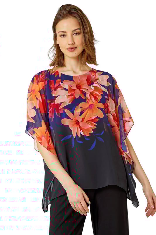 Floral Print Chiffon Overlay Jumpsuit