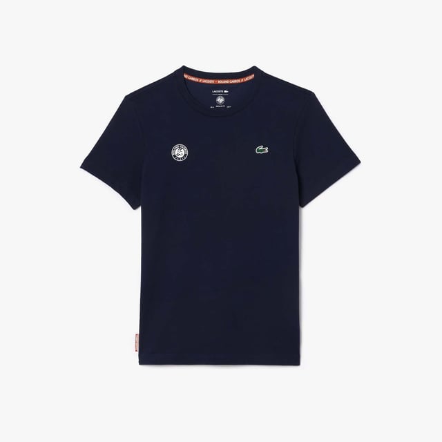 Mens Lacoste Sport Ultra-Dry Sport Roland Garros Edition Tennis T-shirt - Organic cotton jersey fabric - Regular fit  straight cut  - Crew neck - Co-branded neck trim - Silicone crocodile on chest - Ref: TH8309-166
