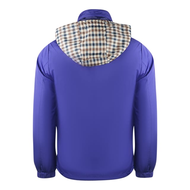 Aquascutum Plain Royal Blue Hide Hood Lightweight  Jacket. This Aquascutum Royal Blue Lightweight Jacket features Brand Hood, with the signature print. Its windbreaker fabric also provides excellent protection against the elements. Central Zip Closure, Zip Closure Pockets, Regular Fit. Branded Print On Inner Hood, Plain Jacket, Hooded Coat. Thin Coat, Pulls On The Hood, 100% Polyester. Style Code: JK007 10