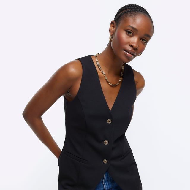 River Island Womens Waistcoat Black V Neck