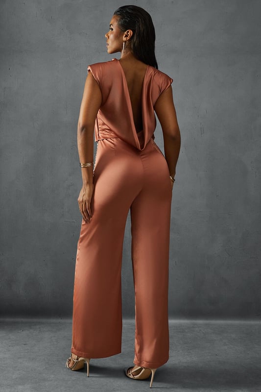 Premium Satin Sleeveless Cowl Back Jumpsuit