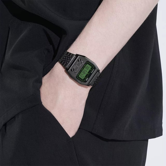 This Casio Casio Collection Vintage Digital Watch for Men is the perfect timepiece to wear or to gift. It's Black  Rectangular case combined with the comfortable Black Stainless steel watch band will ensure you enjoy this stunning timepiece without any compromise. Operated by a high quality Quartz movement and water resistant to 3 bars, your watch will keep ticking. This fashionable, classic watch is a perfect gift for New Year, birthday,valentine's day and so on. This Digital watch has a calendar function: Day-Date , Stop Watch , Alarm and Light High quality 21 cm length and 22 mm width Black Stainless steel strap with a Fold over with push button clasp Case measurement: 35 X 40 mm,case thickness: 9 mm, case colour: Black and dial colour: Black