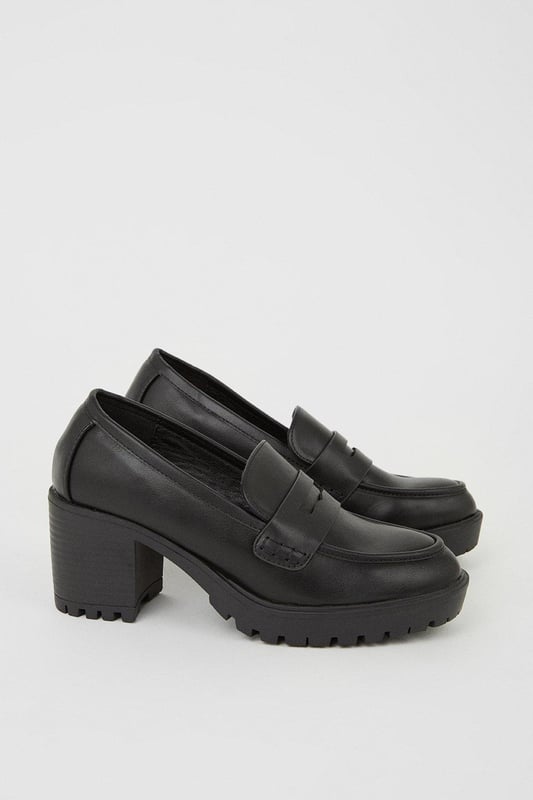Wide fit heeled loafers deals