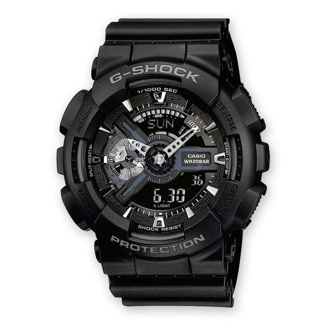 This Casio G-shock Analogue-Digital Watch for Men is the perfect timepiece to wear or to gift. It's Black 50 mm Round case combined with the comfortable Black Plastic watch band will ensure you enjoy this stunning timepiece without any compromise. Operated by a high quality Quartz movement and water resistant to 20 bars, your watch will keep ticking. Sporty and fashionable watch that is suitable for the daily life of every men -The watch has a calendar function: Day-Date-Month, Worldtime, Stop Watch, Timer, Alarm, Light High quality 21 cm length, 22 mm wide Black Plastic strap with a Buckle Case diameter: 50 mm, Case height: 14 mm and Case color: Black Dial color: Black