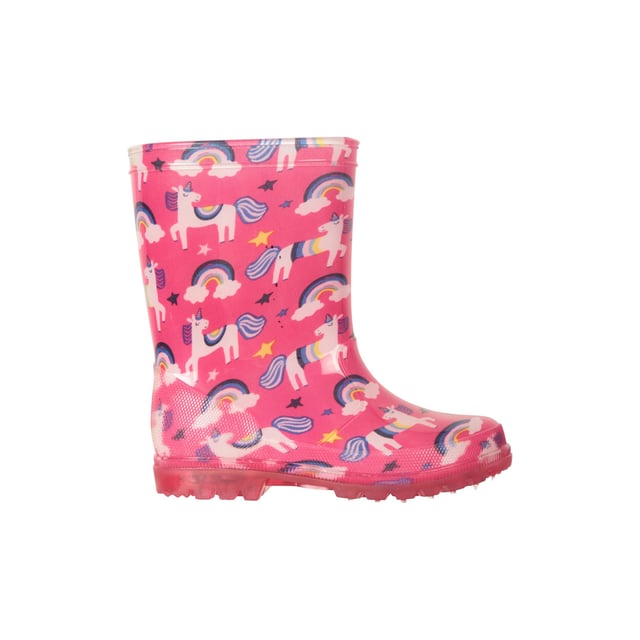 Upper: Rubber. Lining: Mesh. Breathable, Flashing Lights. Flat. Design: Clouds, Rainbow Stars, Unicorn. Toe Style: Round. Fastening: Pull-On. Waterproof.