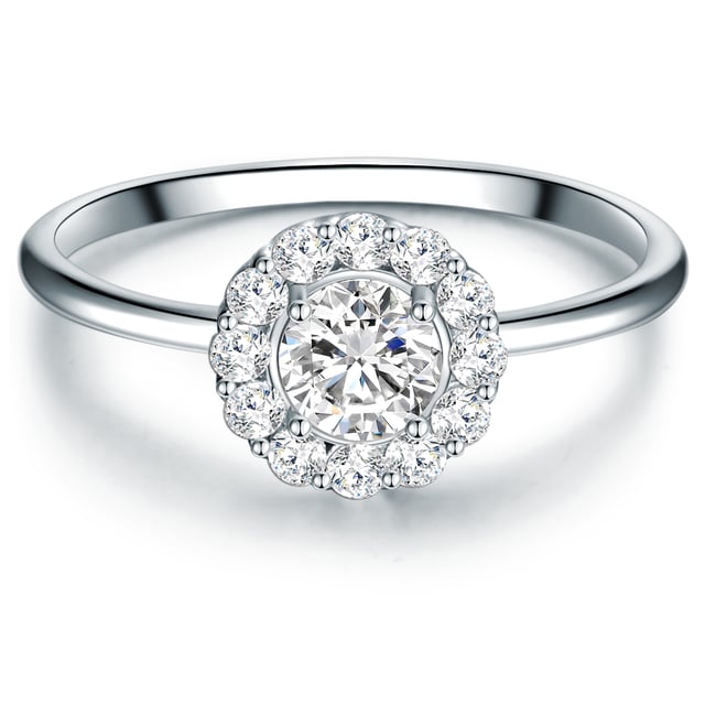 Do you love the classic entourage design of engagement rings? Then this ring of the 1934 label is the perfect choice! A circular-arranged band made of zirconia crystals in brilliant cut frame a zirconia-solitary and thus create a glittering eyecatcher that conquers the heart of every fashionista in no time. The simple, narrow ring rail sets a conscious contrast to the sparkling zirconia ensemble. The 925 sterling silver ring is protected from starting with a high -quality rhodium layer and retains its bright silver gloss for so long. An attractive alternative to expensive diamond rings!