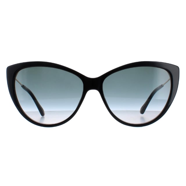 Jimmy Choo Cat Eye Womens Black Dark Grey Gradient RYM/S  Sunglasses are a classy cat eye frame, enhancing your facial features while providing optimal sun protection. The high-quality acetate material used in their construction ensure durability and comfort, making them the ideal companion for both everyday wear and special occasions. The Jimmy Choo logo features on the temples for brand authenticity.