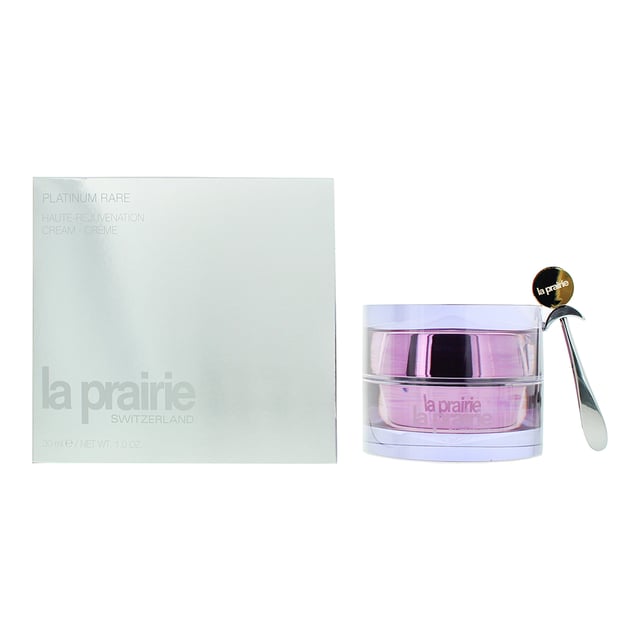 The Platinum Rare Haute-Rejuvenation cream is part of  the La Prairie range, which is a luxury skincare collection designed to deliver unparalleled anti-aging results and a rejuvenated, radiant complexion. Powered by the brand's innovative Platinum Complex, these products work to protect skin from environmental stressors, enhance skin regeneration, and restore a youthful glow. Each product in the line is meticulously crafted with cutting-edge science and the finest ingredients to address signs of aging, such as fine lines, wrinkles, and sagging. The range includes highly potent serums, creams, and masks that target skin’s natural resilience and radiance, providing a lavish, transformative experience. The Platinum Rare line epitomizes ultimate skincare luxury, offering a sophisticated solution for those seeking timeless beauty and revitalized skin.