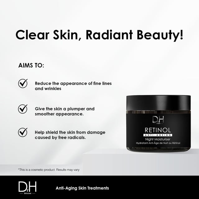 Dr H Retinol Anti-Ageing Night Moisturiser es una fórmula de belleza limpia que combina el poder del retinol con ingredientes naturales como el aceite de coco y el extracto de hoja de té verde. Esta crema hidratante suaviza y da luminosidad a la piel a la vez que la hidrata y mejora la barrera cutánea. Experimente una piel sana y luminosa con esta hidratante de noche calmante y eficaz.