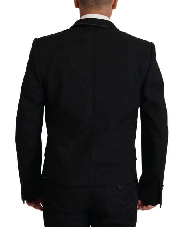 Stunning double breasted wool blazer with notch lapels
  Black color
  2-button fastening
  Logo details
  Made in Italy
  Material: 97% virgin wool 3% elastane
  Lining: 57% Cupro 43% Polyester
Material: 97% Virgin Wool 3% Elastane