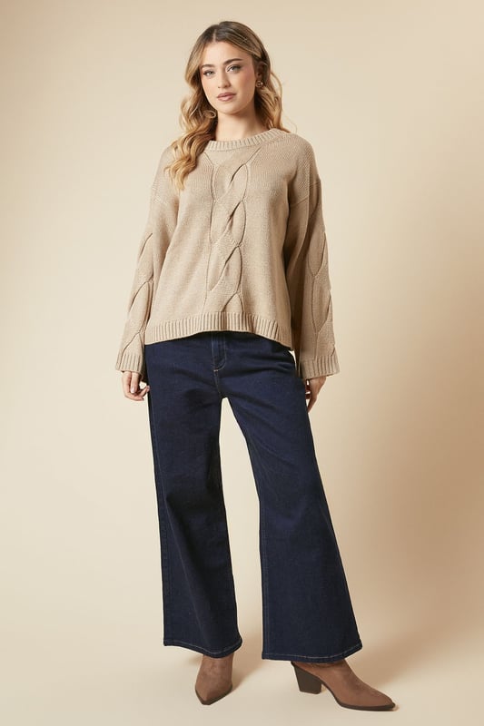Centre Front Cable Design Crew Neck Jumper