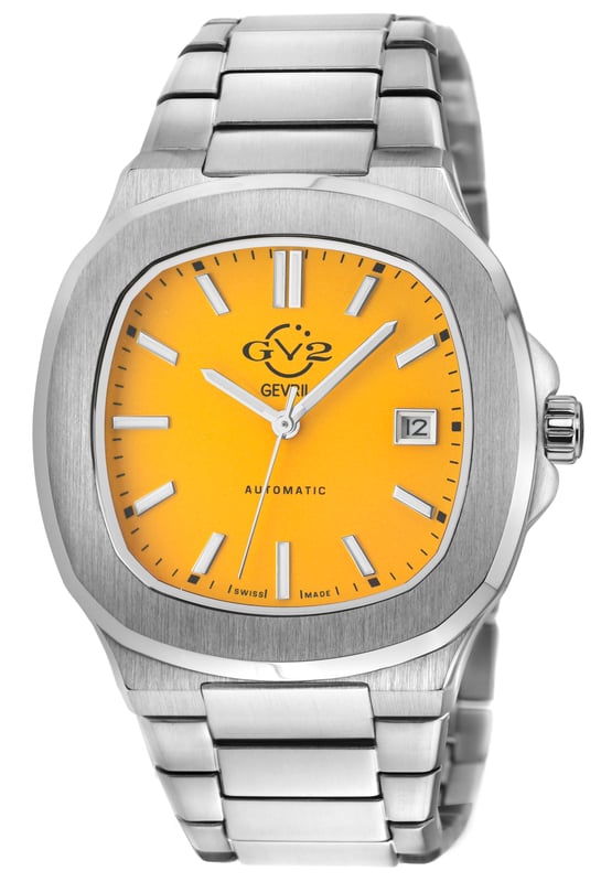 Potente, que significa fuerte, poderoso y sólido, es una adición inquebrantable a la Colección GV2 para hombres. Distinguida y distintiva, la Colección Potente presenta una marcada esfera de reloj de 39 mm que enmarca un audaz y acolchado dial, con manos e índices luminosos destacando la fecha a las 3 en punto.
Con una fuerza innegable viene un gran poder, y por eso la robusta tapa de exhibición en contraste con la corona de empuje-tirón y la hebilla desplegable de Potente. El inconfundible y poderoso diseño de esta colección acompaña al mismo movimiento automático suizo que convierte a Gevril en una tradición centenaria.
Destáquese, sea audaz - Potente.

Reloj automático suizo GV2 18111B para hombres Potente

Reloj automático suizo para hombres de la Colección Potente de GV2
Caja de acero inoxidable 316L de 39 mm, dial acolchado mostaza
Corona de empuje-tirón, fecha a las 3 en punto
Tapa de exhibición, manos e índices luminosos
Brazalete de acero inoxidable 316L con hebilla desplegable
Cristal de zafiro antirreflectante
Resistente al agua hasta 50 metros / 5ATM
Movimiento automático suizo MD3G