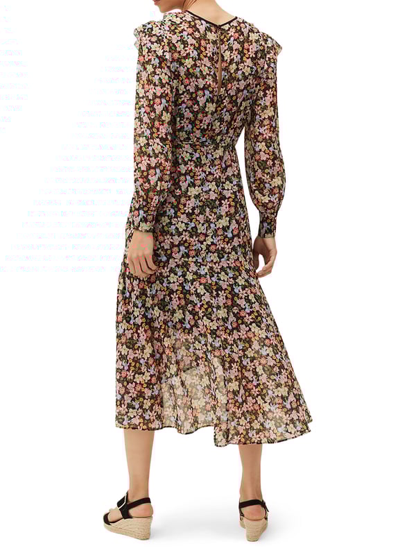 Elevate your wardrobe with the Sadie Floral Chiffon Midi Dress. It's light airy feel, elegant frill V neckline and delicate floral pattern make it the perfect choice for any occasion.