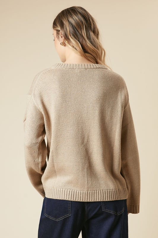 Centre Front Cable Design Crew Neck Jumper