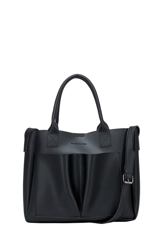 Be anything but basic with this classic wardrobe staple. The Megan XL Tote is the perfect accessory for making a statement and is highly functional too. Inside is a spacious compartment, big enough to carry the days essentials. You can also find a pouch which can be removed, ideal for storing items you want to keep extra secure, or use it as a mobile makeup bag! You have a choice of styling with the tote grab handles and the adjustable shoulder strap, so you can change your look depending on your chosen style! Features: , Lightly textured PU exterior, Claudia Canova debossed logo, Magnetic clasp fastening, Two exterior slip pockets, 2 x tote grab handles, Adjustable shoulder strap, Interior pouch which can be removed using the snap button clasps, Pouch measurement: W 304 x H 203 x D 63 mm, Zip top fastening on interior pouch Style Ref: 84607 BLACK