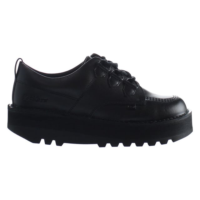 Kickers Lo Creppy Lace-Up Negro Piel Lisa Zapatos Mujer 1 15881