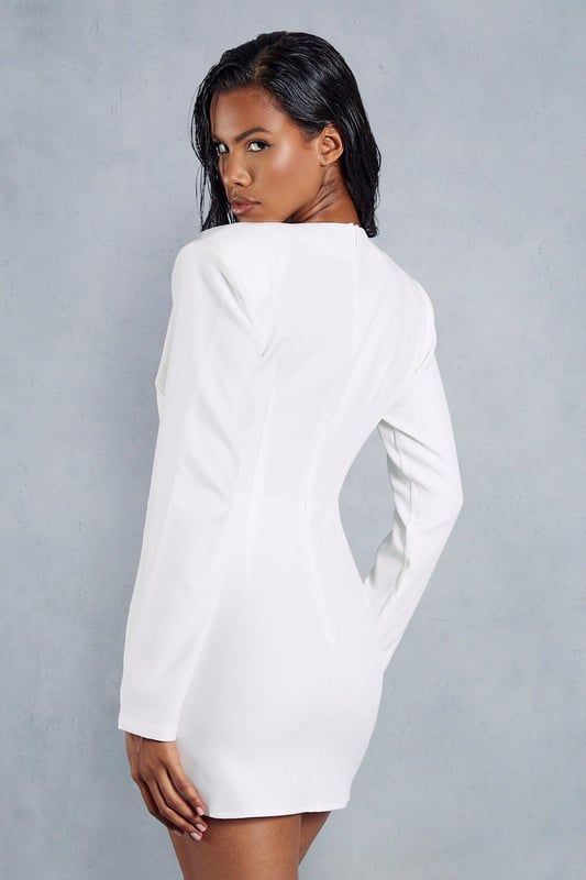 Diamantina Long Sleeve Ruch Skirt Set In White main image 0