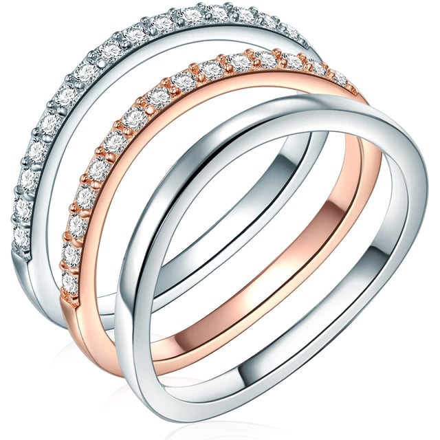 For fashionistas, variety for the accessories is the be-all and end-all. This fabulous, three-part ring set by Rafaela Donata offers you different wearing options, each of which looks so incredibly feminine. All rings are made of high quality and constant 925 sterling silver, one of them surprised with a delicate rosé gilding. This and one of the rhodium -plated rings is equipped in the front, visible part with radiantly beautiful zirconias. By the way, their sparkling and the elegant bicolor look are best stacked on the ring finger, but it is best up to you, but it is entirely up to you how many and which rings you want to combine.