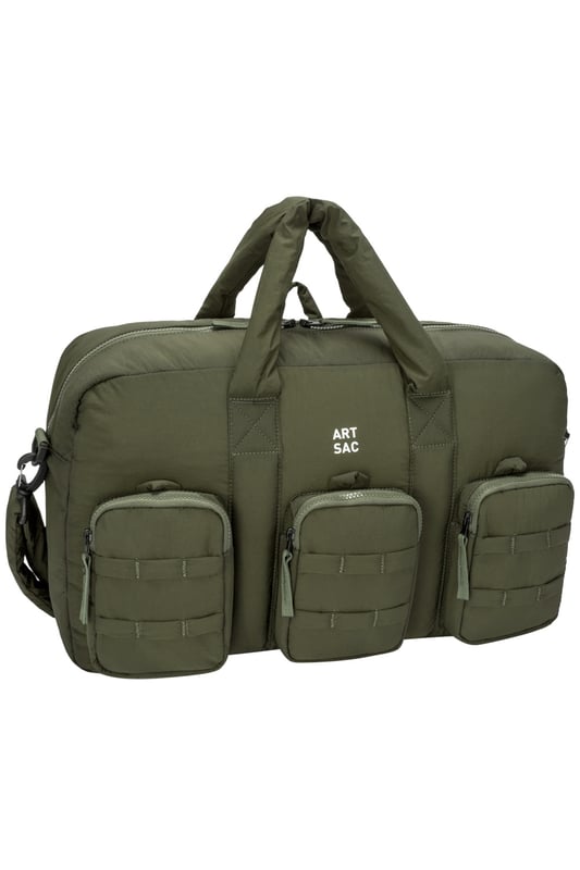 The ultimate carry companion, perfect for every day wear. Featuring a full-length zip top opening and 3 large side pockets, the Harring Padded Triple Holdall is spacious enough for any short or long trip away. Features a detatchable padded shoulder strap. Features: , Padded lightweight nylon, Water resistant, 15 inch padded laptop sleeve - Fits Apple MacBook Pro 16 inch, Grab handle carry straps, Removable padded shoulder strap allowing crossbody styling, Zip top opening to main compartment, ARTSAC screen printed logo, Triple front zip pocket with loops, Internal zip pocket, 2 Internal mobile phone slip pockets - Fits normal and plus size smart phones, 3 Internal pen slip pockets, External rear zip pocket Style Ref: 52010 KHAKI