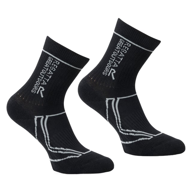 Regatta Great Outdoors Childrens/Kids 2 Season Coolmax Trek & Trail Socks (Black/Dark Steel) The kids Two Season Trek & Trail Sock is constructed with a high Coolmax percentage for exceptional moisture control. Strategic cushioning and reinforced areas prone to wear help keep their feet happy all day long. Cool Max. Elastane (3%), Polyamide (6%), Polyester (28%), Polyacrylic (63%).