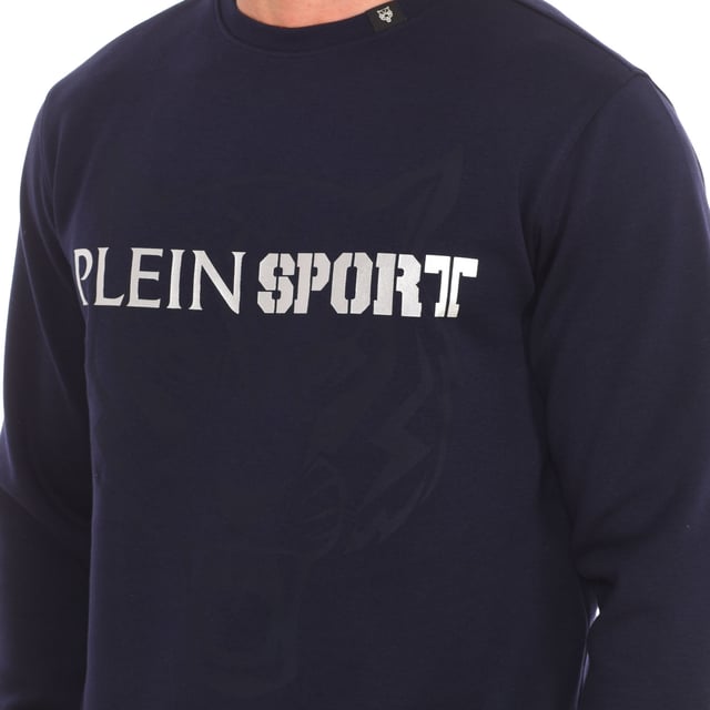 Sweatshirt Plein Sport.
 Ribbed crew neck.
 Brand print on the front.
 Ribbed cuffs and waistband.
 Seams seen in tone.
 Composition: 52% Cotton, 48% Polyester
 Care:
Wash at maximum temperature 30º.
 Iron at medium temperature.
 Do not use bleach.
 Do not use dryer.
 Do not dry clean.