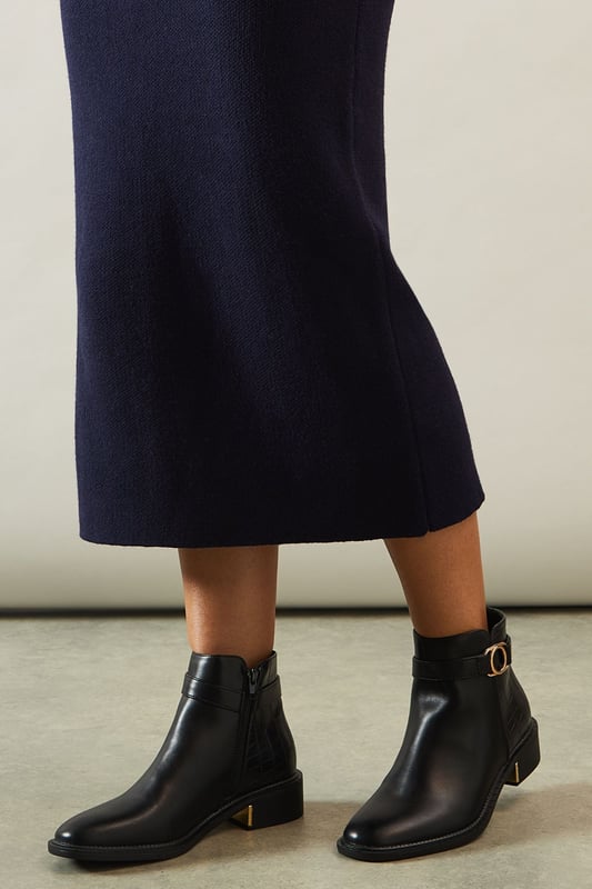 Adeline Trim Detail Material Mix Riding Ankle Boots