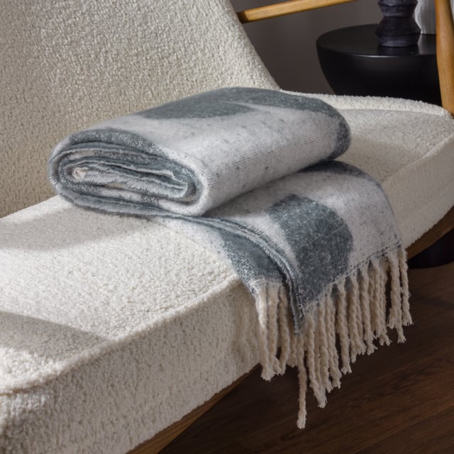Inspired by modern and minimalist art; the Meta throw features a multitude of fluid abstract jacquard shapes, on an ultra-soft faux mohair fabric. Complete with twisted tassel edging on both sides, this design is perfect for layering within any neutral interior.