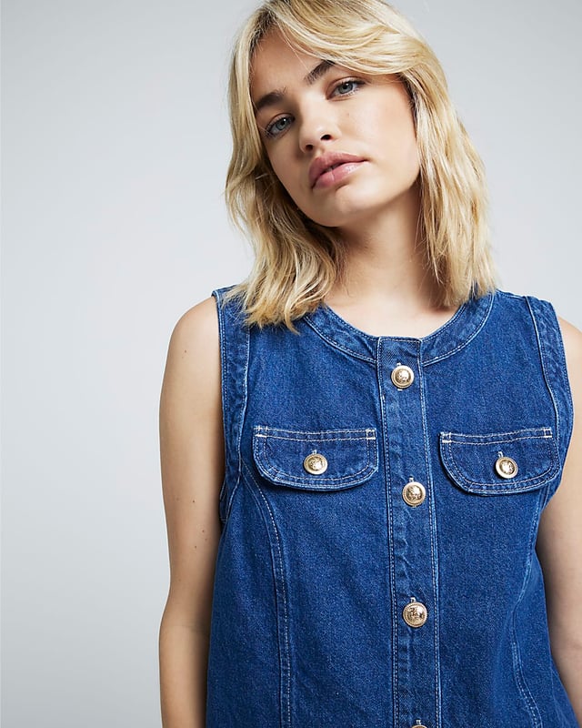 River Island Womens Shift Mini Dress Blue Denim Trophy